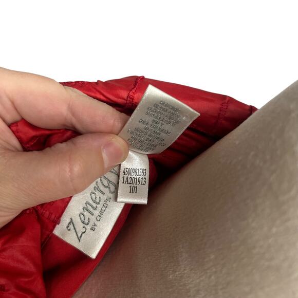 Bold Color Quilted Jacket Zenergy by Chico’s Red Travel Layer‎ Modern Casual 3 - Picture 8 of 9
